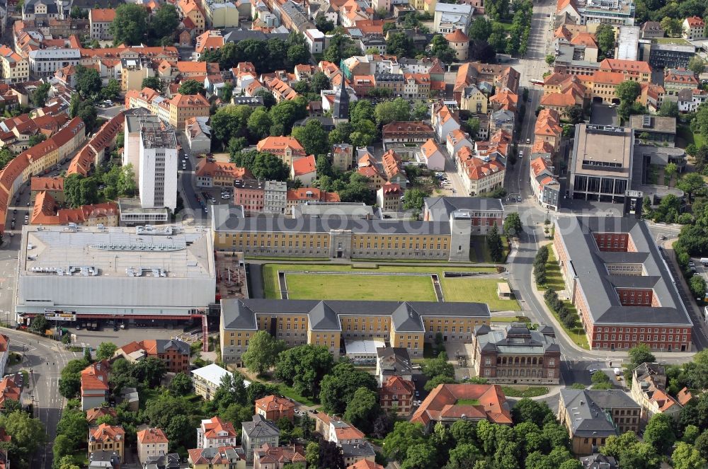 Weimar from above - At the Weimar court in Weimar in Thuringia is the shopping center Atrium Weimar, the Thuringian State Office of Administration, the Weimar Hall and the New Museum