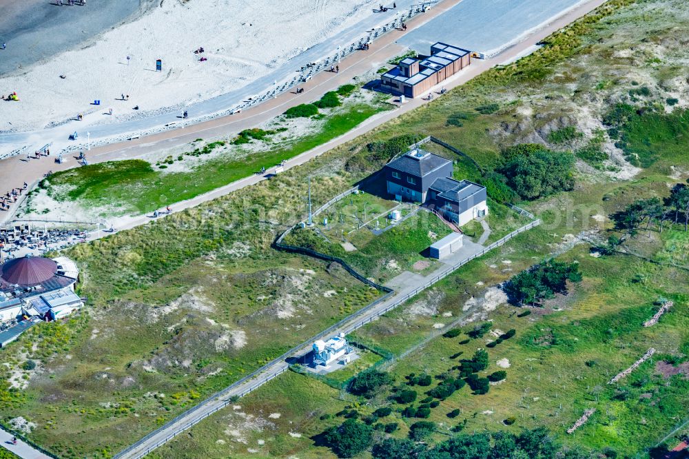 Aerial image Norderney - Weather station of the DWD de German Weather Service on the northern beach of the island of Norderney in the state of Lower Saxony, Germany