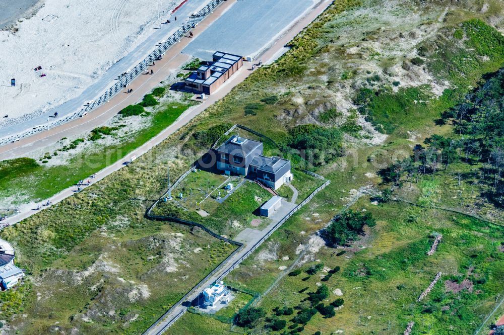 Norderney from above - Weather station of the DWD de German Weather Service on the northern beach of the island of Norderney in the state of Lower Saxony, Germany