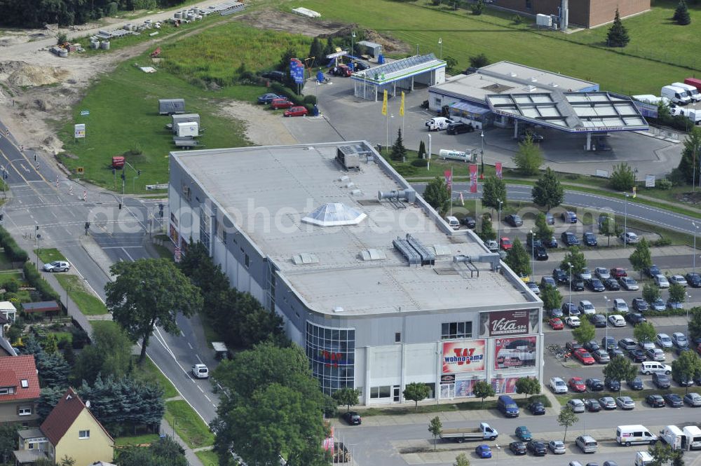 Bernau from above - Look at the bearing and selling store of Wohnarama. The fitness and health club VitaSpa has a facility in the same building