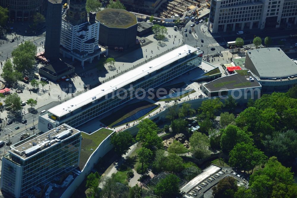 Aerial image Berlin - Partial view of the city at the City West Breitscheidplatz with the Kudammm in Berlin - Charlottenburg. With the overview of the city area between the high-rise Europa Center, Zoofenster, building ensemble Bikini - house opposite the ruins of the Kaiser Wilhelm Memorial Church