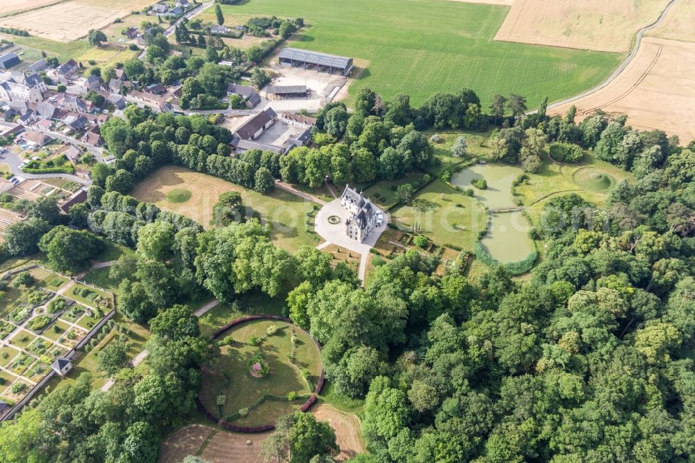 Saint-Cyr-du-Gault from above - Buildings and park of the castle in Saint-Cyr-du-Gault in Centre-Val de Loire, France