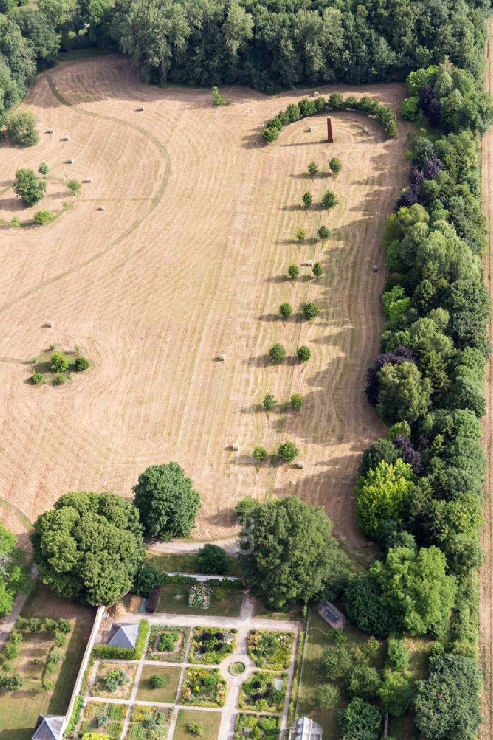 Saint-Cyr-du-Gault from the bird's eye view: Buildings and park of the castle in Saint-Cyr-du-Gault in Centre-Val de Loire, France