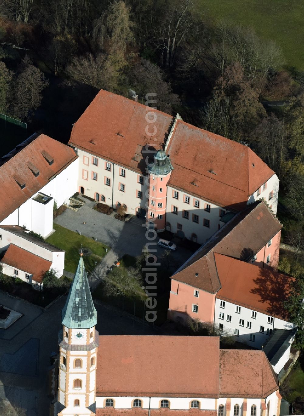 Aerial image Neumarkt in der Oberpfalz - Building complex of the Amtsgericht on Residenzplatz court of in Neumarkt in der Oberpfalz in the state Bavaria