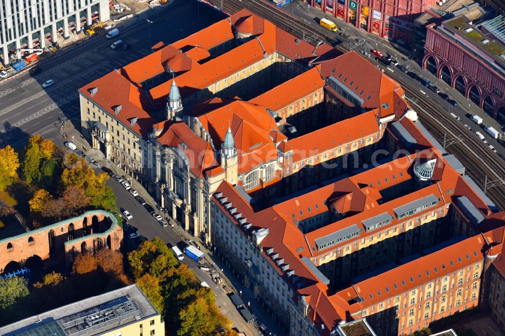 Berlin from above - Building complex of the court Amtsgericht Mitte and Landgericht Berlin - Dienststelle Littenstrasse in district Mitte in Berlin, Germany