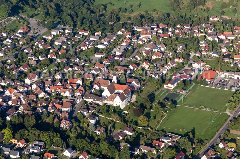 Aerial image Öhningen - Complex of buildings of the monastery Augustiner Chorherrenstift in Oehningen in the state Baden-Wuerttemberg, Germany