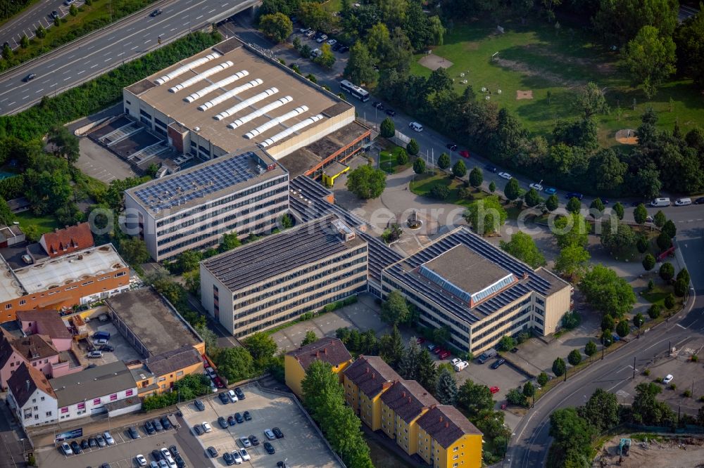 Würzburg from the bird's eye view: Building complex of the Vocational School Berufliches Schulzentrum fuer Wirtschaft and Datenverarbeitung Wuerzburg , of Klara-Oppenheimer-Schule and the Berufsfachschule fuer PTA on the Friedrich-Spee-Strasse in the district Sanderau in Wuerzburg in the state Bavaria, Germany