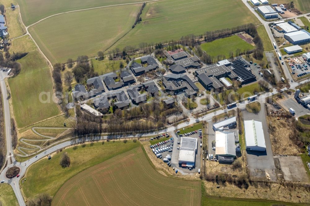 Bad Arolsen from above - Building complex of the Vocational School Berufsbildungswerk Nordhessen in Bad Arolsen in the state Hesse, Germany