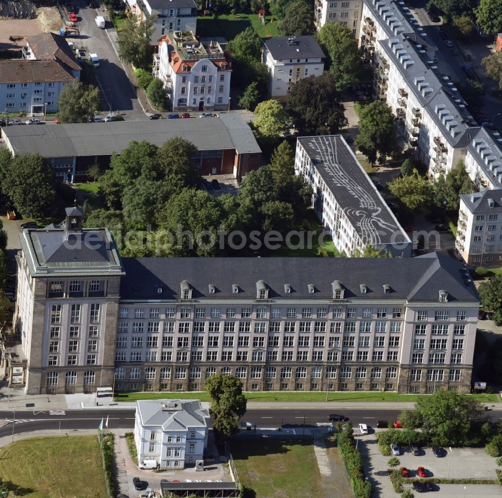 Aerial image Dresden - Building complex of the Vocational School BSZ fuer Elektrotechnik in the street Strehlener Platz in Dresden in the state Saxony