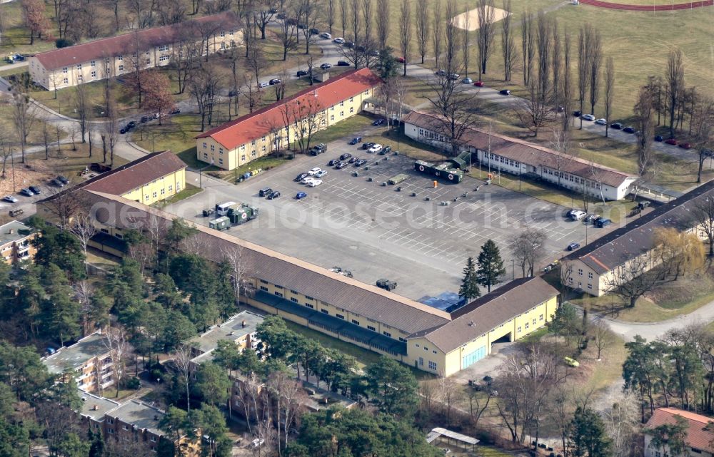 Berlin from above - Building complex of the German army - Bundeswehr Bluecher barracks in the district Kladow in Berlin