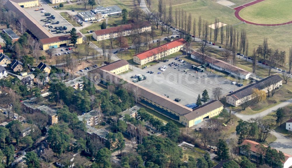 Berlin from the bird's eye view: Building complex of the German army - Bundeswehr Bluecher barracks in the district Kladow in Berlin