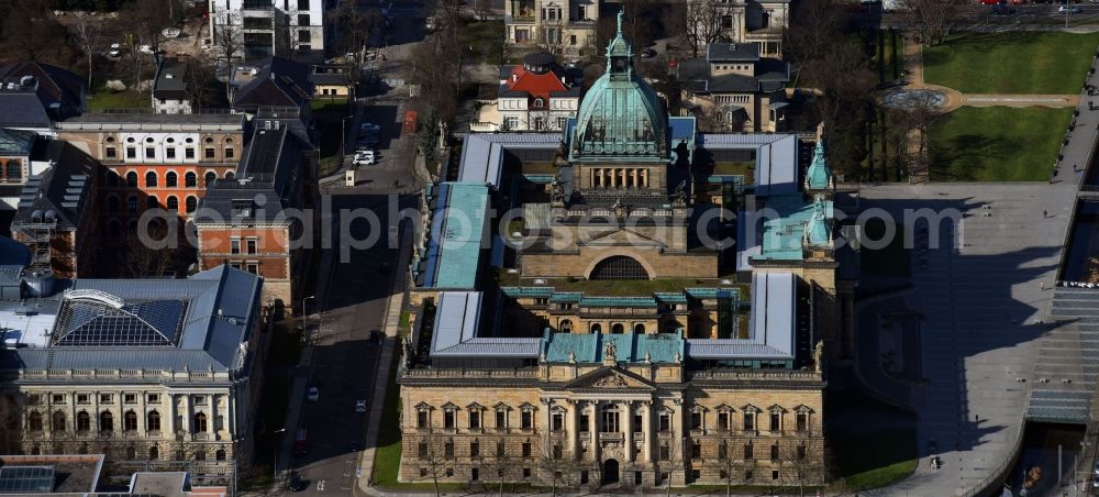 Aerial image Leipzig - Building complex of the Bundesverwaltungsgericht on Simsonplatz court of in the district Zentrum-Sued in Leipzig in the state Saxony