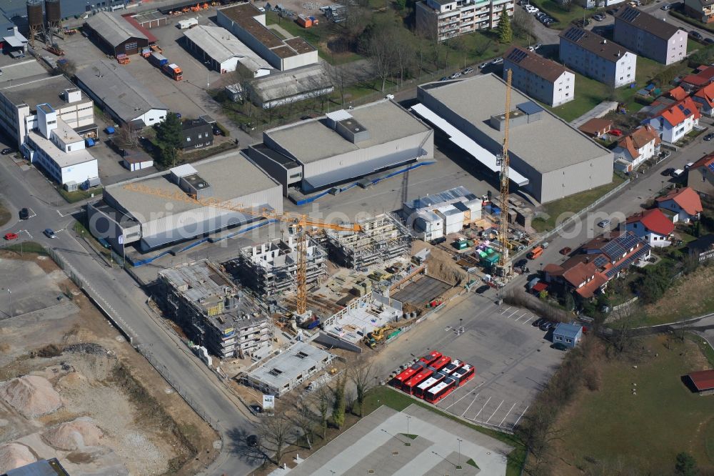 Aerial image Bad Säckingen - Building complex of the German army site in Bad Saeckingen in the state Baden-Wuerttemberg, Germany. Part of the Location is used for housing development