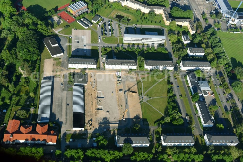 Rostock from above - Complex of buildings of the armed forces the military marine barracks Hanse in Rostock in the federal state Mecklenburg-West Pomerania, Germany