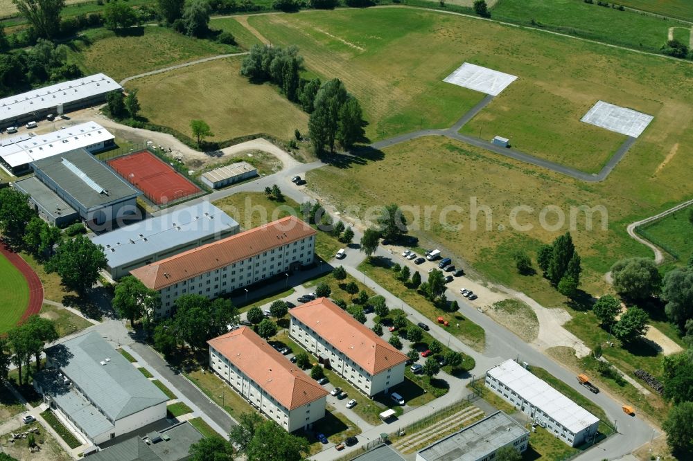 Schwielowsee from above - Building complex of the Bundeswehr- military barracks Henning von Tresckow in Schwielowsee in Brandenburg, Germany