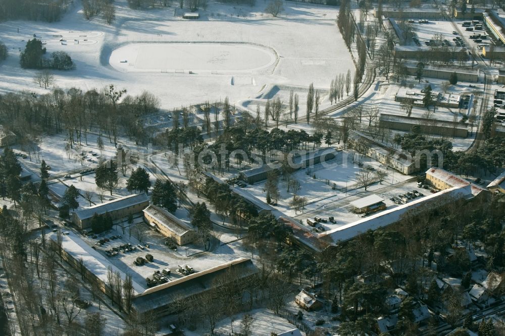 Berlin from above - Building complex of the German army - Bundeswehr military barracks Hottengrund on Sakrower Landstrasse destrict Kladow in Berlin in Germany