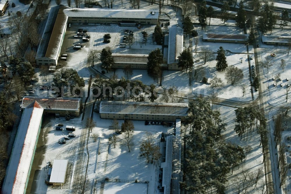 Berlin from above - Building complex of the German army - Bundeswehr military barracks Hottengrund on Sakrower Landstrasse destrict Kladow in Berlin in Germany