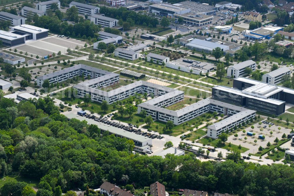 Ingolstadt from the bird's eye view: Building complex of the German army - Bundeswehr military barracks Kaserne Ingolstadt on Manchinger Strasse in Ingolstadt in the state Bavaria, Germany