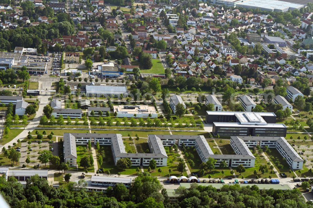 Ingolstadt from the bird's eye view: Building complex of the German army - Bundeswehr military barracks Kaserne Ingolstadt on Manchinger Strasse in Ingolstadt in the state Bavaria, Germany