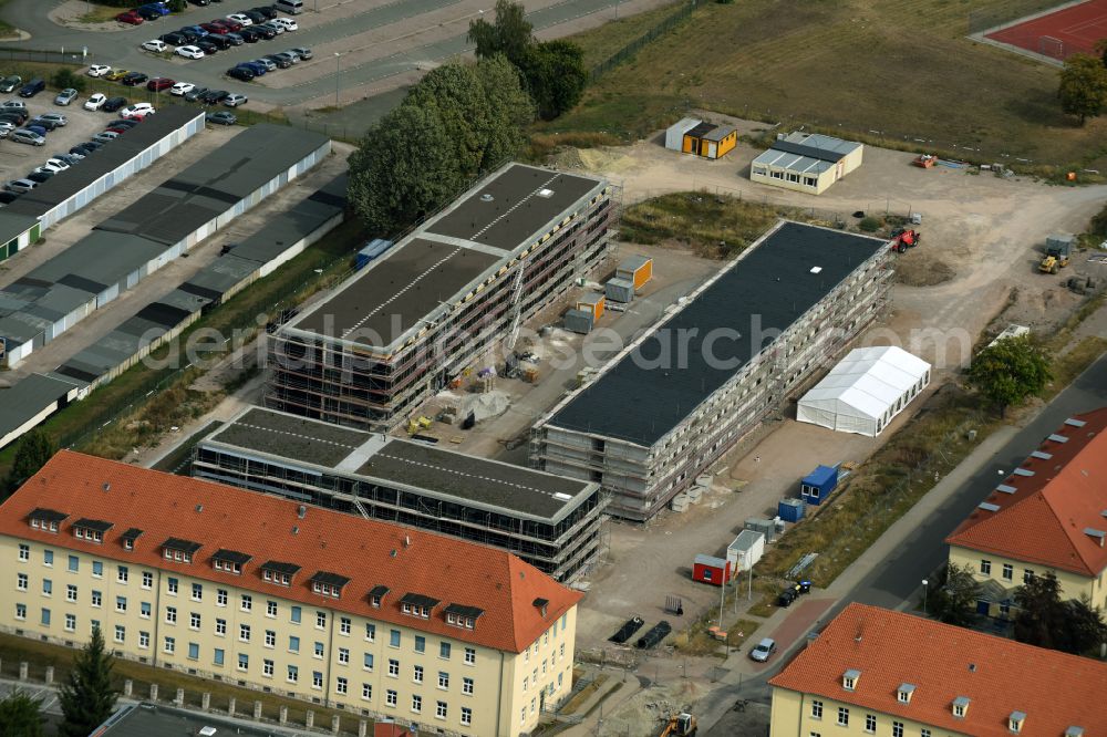 Aerial image Erfurt - Building complex of the German army - Bundeswehr military barracks Loeberfeld-Kaserne on Zeppelinstrasse in Erfurt in the state Thuringia, Germany