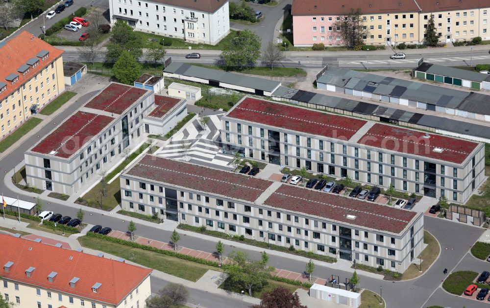 Erfurt from the bird's eye view: Building complex of the German army - Bundeswehr military barracks of the Logistikkommando der Bundeswehr and Bundesamt fuer das Personalmanagement der Bundeswehr on Zeppelinstrasse in Erfurt in the state Thuringia, Germany