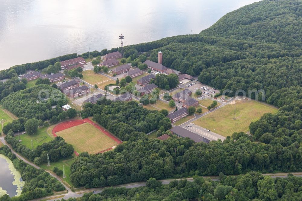 Glücksburg from the bird's eye view: Building complex of the German army - Bundeswehr military barracks the navy in the district Meierwik in Gluecksburg in the state Schleswig-Holstein, Germany