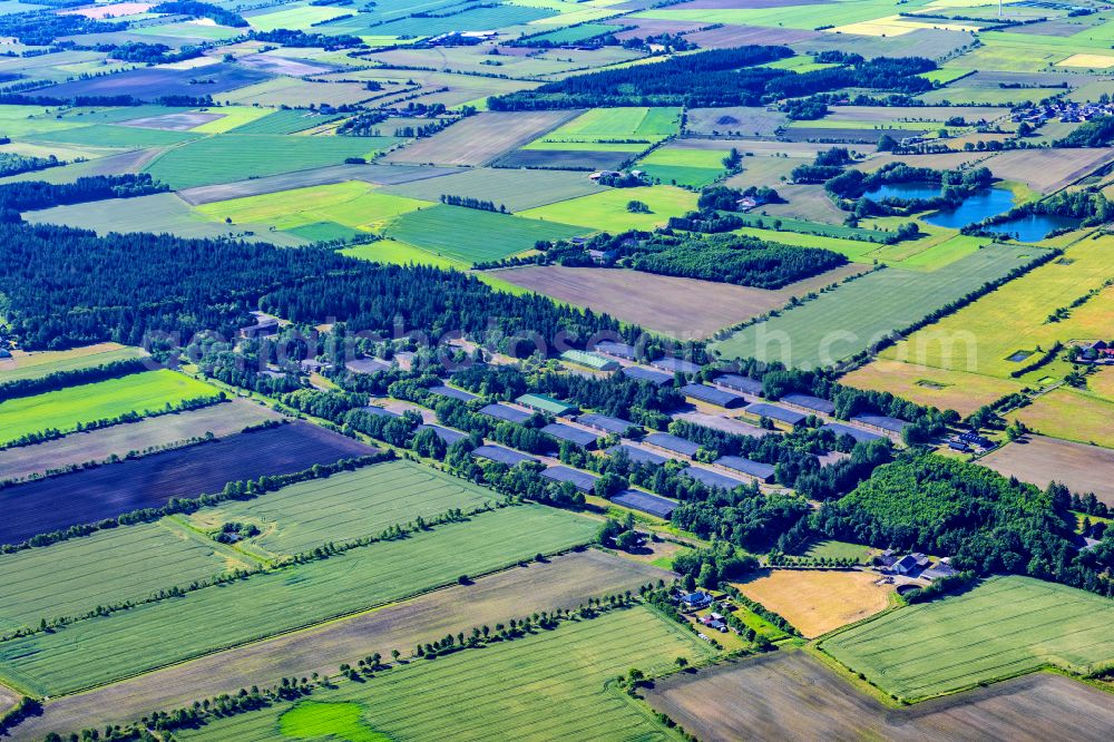 Ladelund from above - Building complex of the Bundeswehr military barracks material storage in Ladelund in the state Schleswig-Holstein, Germany