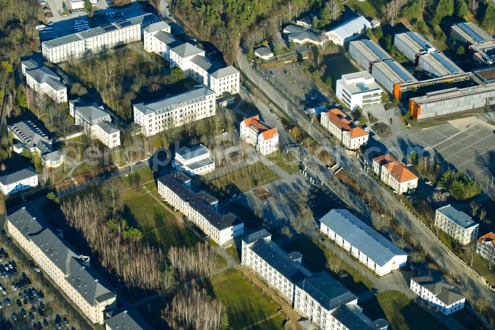 Dresden from the bird's eye view: Building complex of the German army - Bundeswehr military barracks Offizierschule of Heeres (OSH)in the Graf-Stauffenberg-Kaserne on Marienallee in the district Albertstadt in Dresden in the state Saxony, Germany