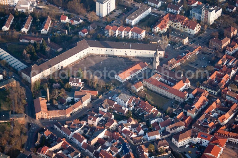 Germersheim from above - Building complex of the German army - Bundeswehr military barracks Stengelkaserne in Germersheim in the state Rhineland-Palatinate, Germany