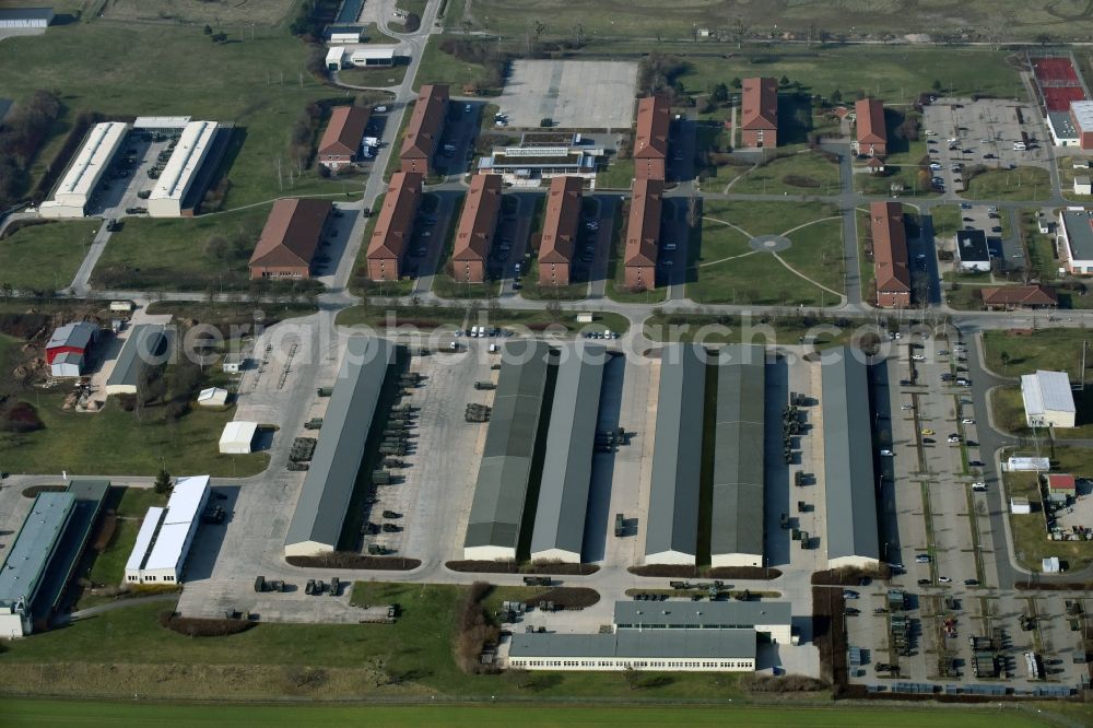 Aerial image Bad Frankenhausen - Building complex of the German army - Bundeswehr military barracks UHG Kyffhaeuser e.V. on Seehaeuser Strasse in Bad Frankenhausen in the state Thuringia