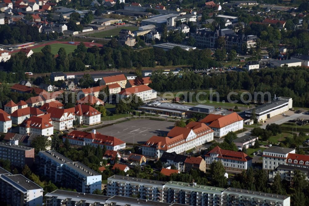 Frankenberg/Sa. from above - Building complex of the German army - Bundeswehr military barracks at the Aeussere Freiberger Strasse in Frankenberg/Sa. in the state Saxony