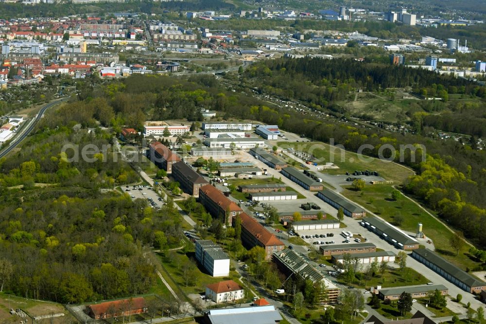 Neubrandenburg from above - Building complex of the German army - Bundeswehr military barracks of Verbanof of Reservisten of Deutschen Bunofwehr e. V. in Neubrandenburg in the state Mecklenburg - Western Pomerania, Germany