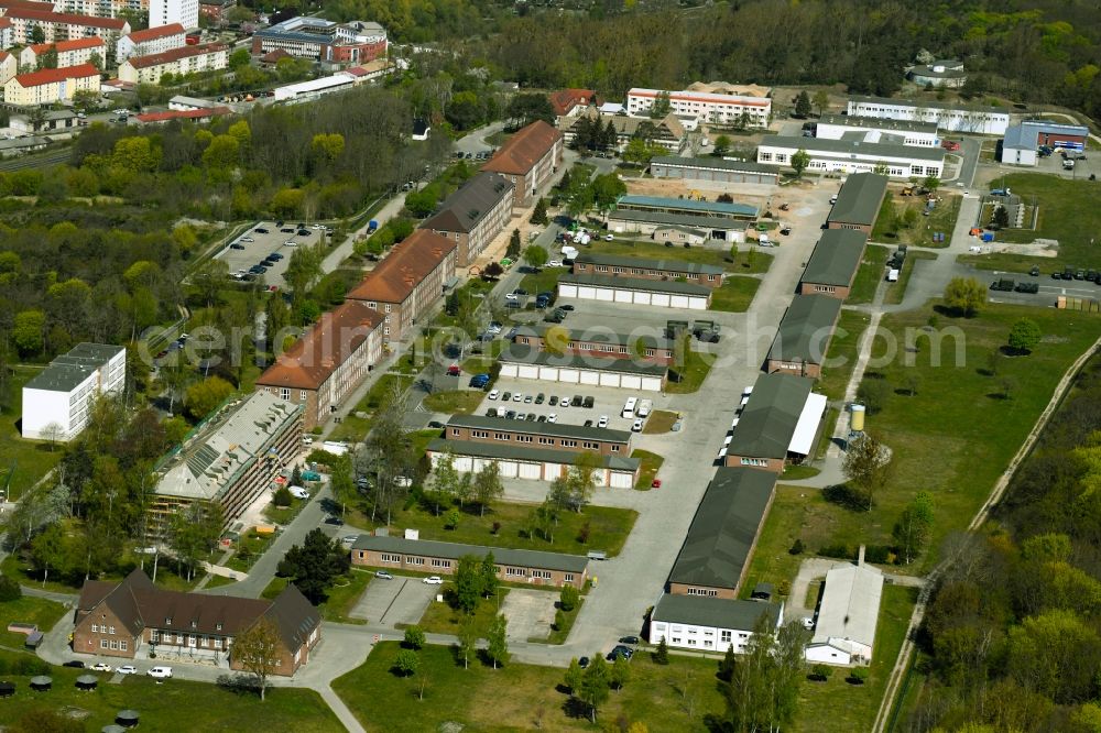 Aerial photograph Neubrandenburg - Building complex of the German army - Bundeswehr military barracks of Verbanof of Reservisten of Deutschen Bunofwehr e. V. in Neubrandenburg in the state Mecklenburg - Western Pomerania, Germany