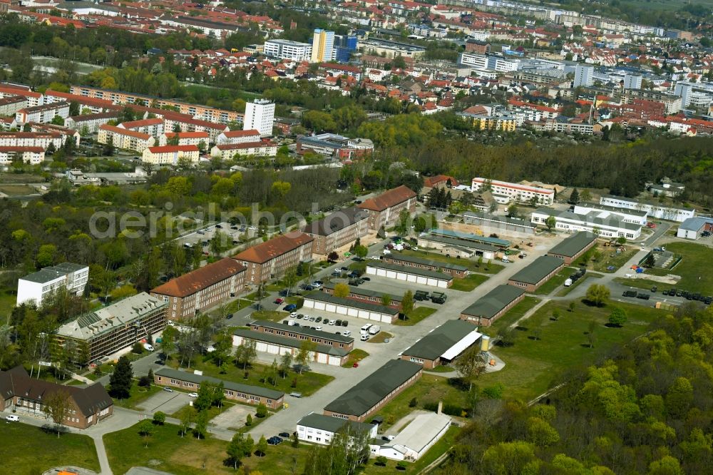 Neubrandenburg from above - Building complex of the German army - Bundeswehr military barracks of Verbanof of Reservisten of Deutschen Bunofwehr e. V. in Neubrandenburg in the state Mecklenburg - Western Pomerania, Germany