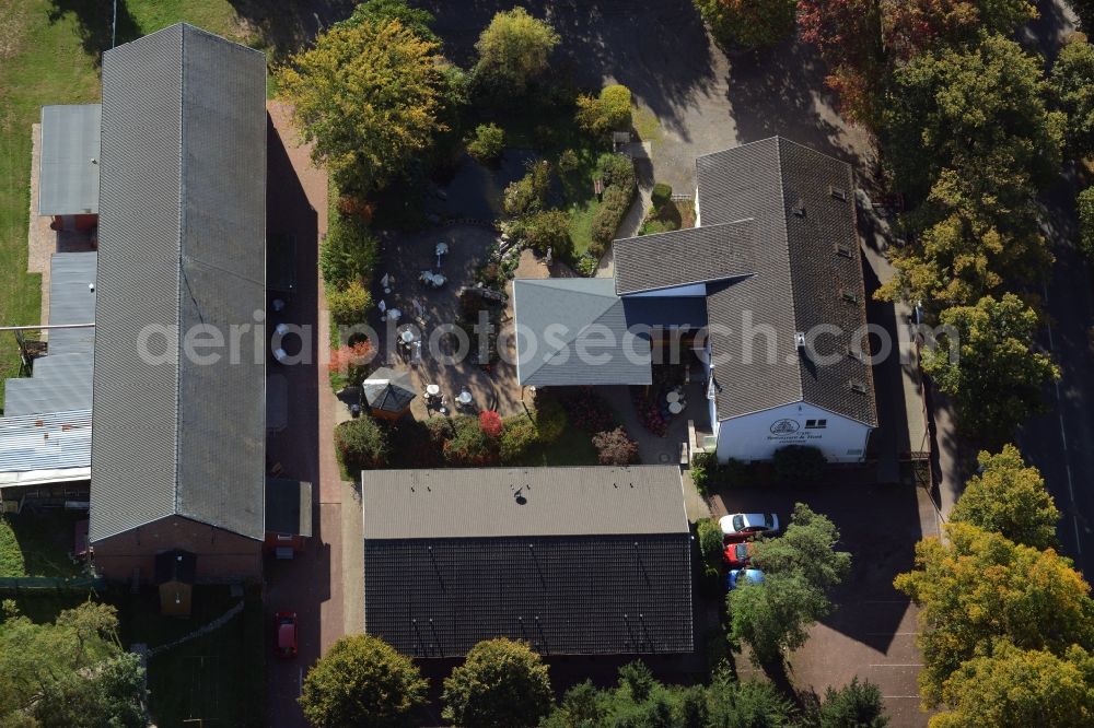 Werneuchen from above - Complex of the hotel, restaurant and event barn Annenhof in Werneuchen in the state of Brandenburg. The complex is located on Freienwalder Street