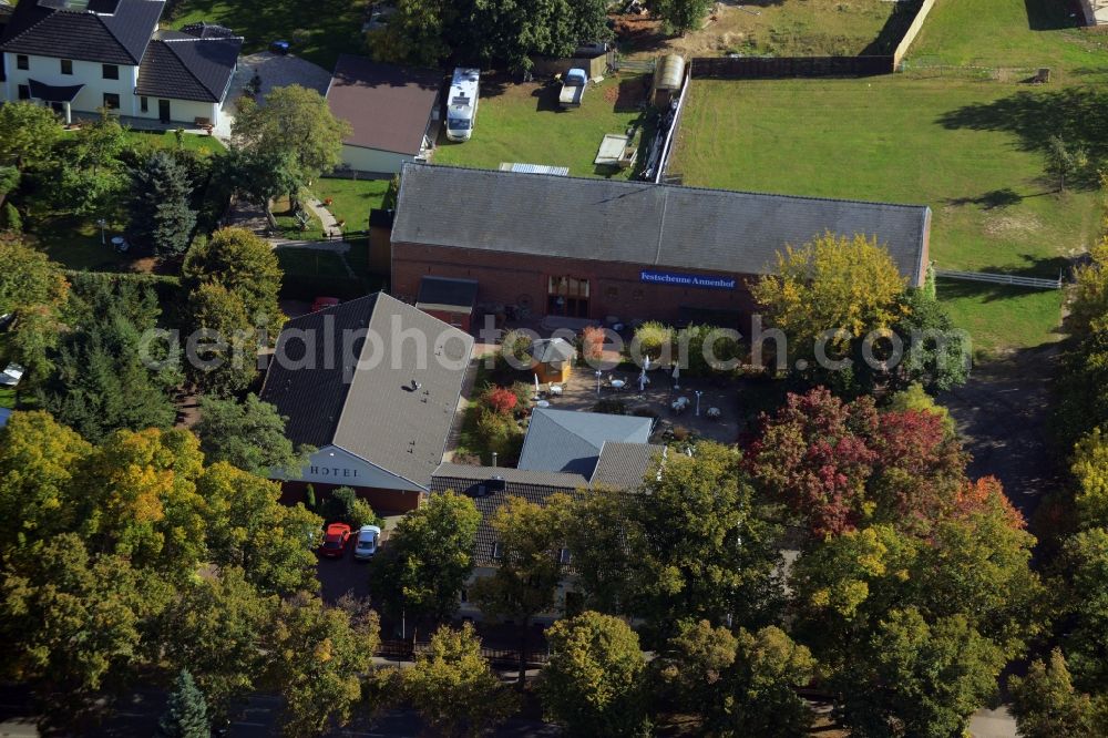 Werneuchen from above - Complex of the hotel, restaurant and event barn Annenhof in Werneuchen in the state of Brandenburg. The complex is located on Freienwalder Street