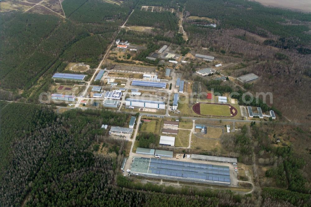 Aerial photograph Doberlug-Kirchhain - Building complex of the German army - Bundeswehr military barracks ehem. Lausitz-Kaserne in Doberlug-Kirchhain in the state Brandenburg, Germany