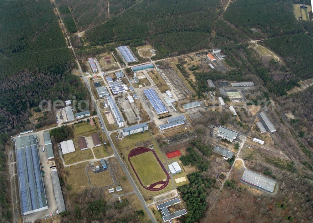 Aerial photograph Doberlug-Kirchhain - Building complex of the German army - Bundeswehr military barracks ehem. Lausitz-Kaserne in Doberlug-Kirchhain in the state Brandenburg, Germany