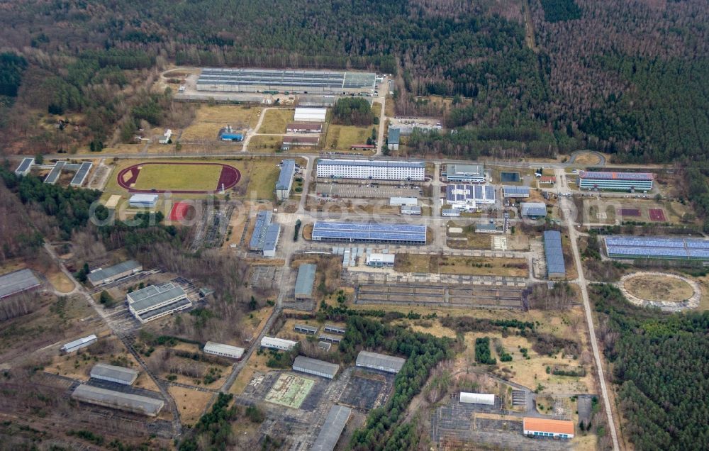 Aerial image Doberlug-Kirchhain - Building complex of the German army - Bundeswehr military barracks ehem. Lausitz-Kaserne in Doberlug-Kirchhain in the state Brandenburg, Germany