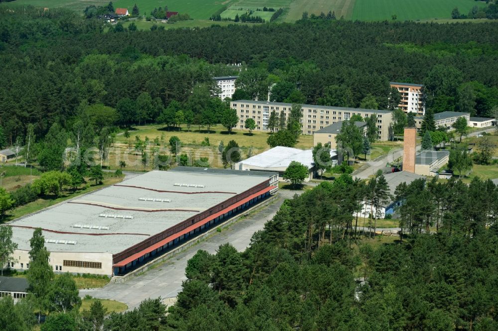 Aerial image Damsdorf - Complex of buildings of the former armed forces the military barracks in village Dams in the federal state Brandenburg, Germany