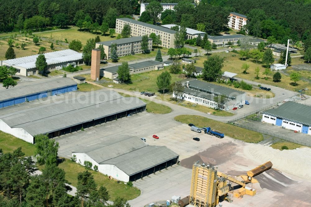 Damsdorf from the bird's eye view: Complex of buildings of the former armed forces the military barracks in village Dams in the federal state Brandenburg, Germany