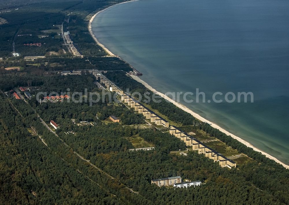 Prora from above - Building complex of the former military barracks Koloss von Prora in Prora in the state Mecklenburg - Western Pomerania