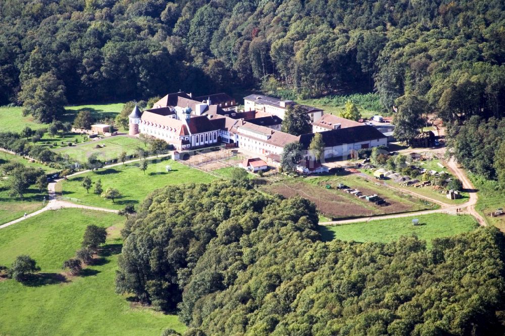 Bad Bergzabern from above - Building complex of the former monastery on street Liebfrauenbergweg in Bad Bergzabern in the state Rhineland-Palatinate, Germany