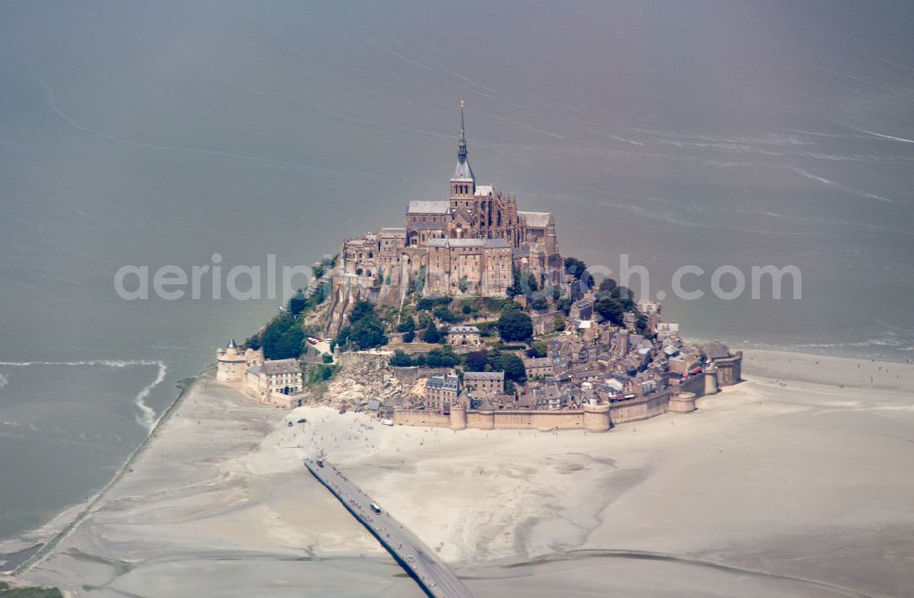 Aerial image Le Mont-Saint-Michel - Building complex of the former monastery and Benedictine abbey in Le Mont-Saint-Michel in Normandy, France