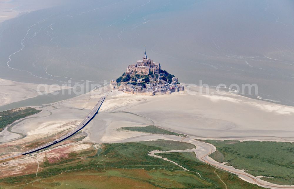 Aerial image Le Mont-Saint-Michel - Building complex of the former monastery and Benedictine abbey in Le Mont-Saint-Michel in Normandy, France