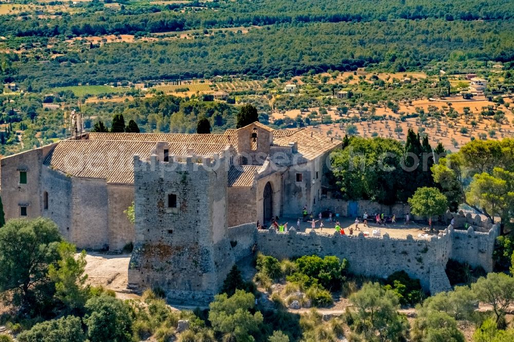 Pollensa from the bird's eye view: Building complex of the former monastery and today hostel Santuari de la Mare de Deu del Puig in Pollensa in Islas Baleares, Spain