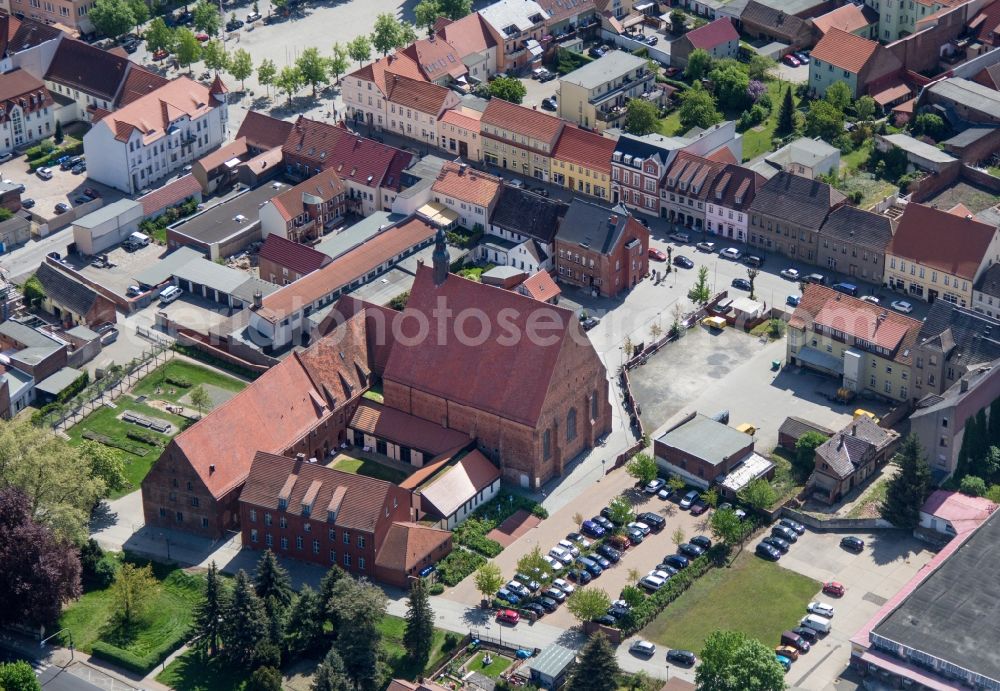 Jüterbog from above - Building complex of the former monastery and today Kulturquartier in Jueterbog in the state Brandenburg, Germany