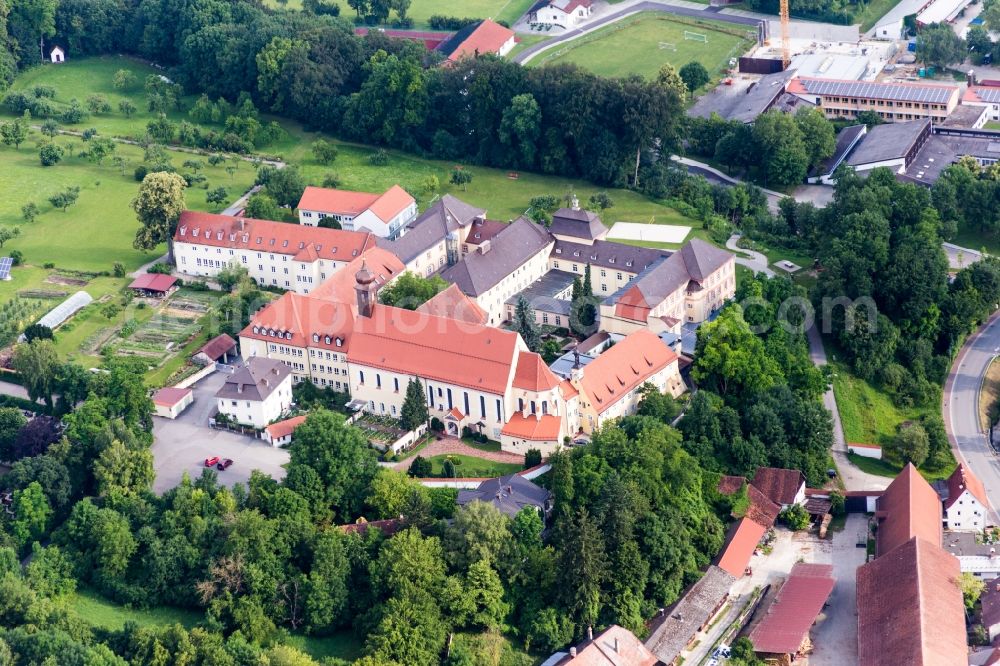 Niederviehbach from above - Building complex of the former monastery and today Realschule St. Maria in Niederviehbach in the state Bavaria, Germany