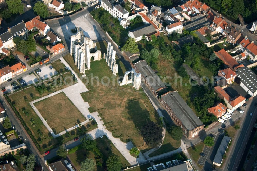 Aerial image Saint-Omer - Building complex of the former monastery and today Ruines de l'Abbaye Saint-Bertin in Saint-Omer in Nord-Pas-de-Calais Picardy, France