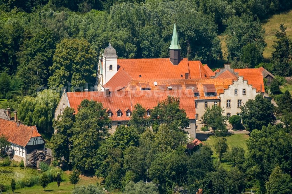 Warendorf from above - Building complex of the former Vinnenberg Monastery and today's country inn Zum kuehlen Grunde in Warendorf in the federal state of North Rhine-Westphalia, Germany